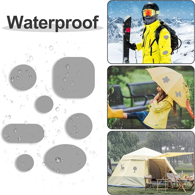 Self-Adhesive Nylon Patches Tent Repair Kit – Outdoor Gear Tenacious Repair Tape, Waterproof Fabric Patches for Clothes, Tent, Down Jacket, Backpack (45pcs, Dark Grey