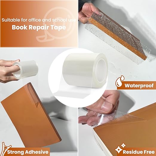 YINTTIAN 3Inch x 16.5Ft Archival Safe Book Repair Tape. Acrylic Acid Free Strong Adhesive Clear Tape for Textbook Spine, Photo Album, Library Repair Supplies, Removable Book Binding Tape