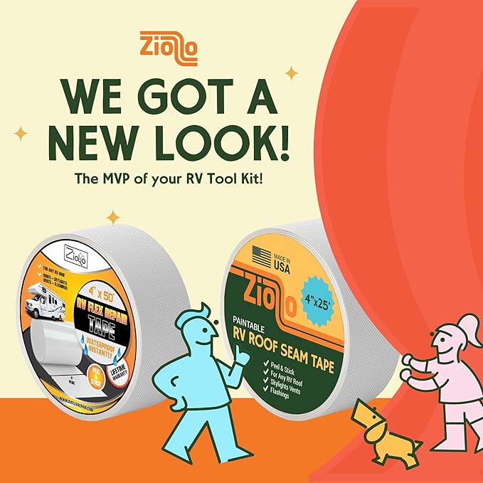 Ziollo Paintable RV Roof Seam Tape with Roller - 4" x25' Leak Repair Tape for EPDM, TPO & Fiberglass - Compatible with All Silicone & Acrylic Roof Coatings
