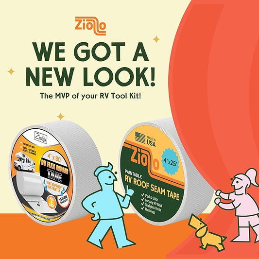 Ziollo Paintable RV Roof Seam Tape with Roller - 4" x25' Leak Repair Tape for EPDM, TPO & Fiberglass - Compatible with All Silicone & Acrylic Roof Coatings