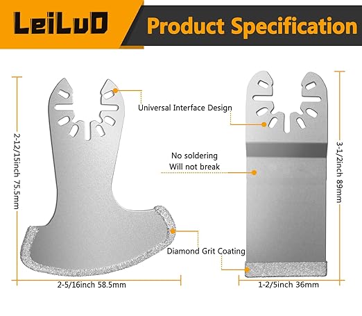 LEILUO Diamond Oscillating Multi Tool Grout Removal Blades 6 Pcs Tile Grout Remover Blades Kit Compatible with DeWalt Makita Einhell and More