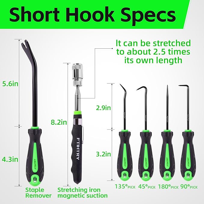 FTIHTRY 11-Piece Pick Set and Hook Set with Scraper and Magnetic Telescoping Tool, Pick Set for Automotive Electronics Maintenance Hoses Gasket