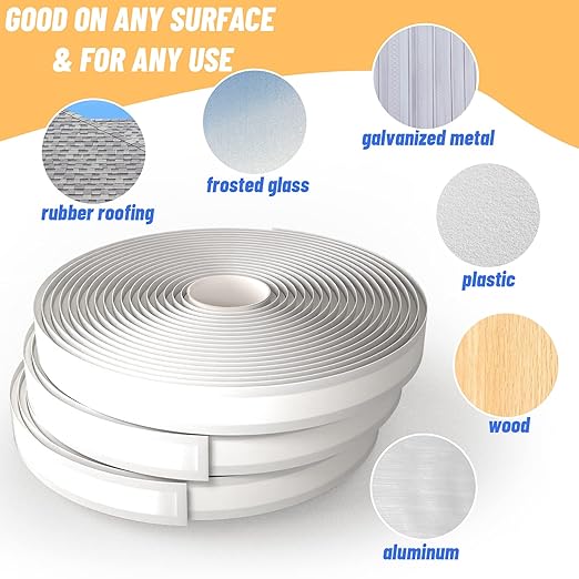 4 Pack Butyl Tape Bulk,1/8" x 3/4" x 30 ft, White Butyl Sealant Tape, Butyl Rubber Caulk Tape, Perfect Butyl Tape RV Window Sealant Tape, Roof Caulk Tape, Butyl Rubber Roll, EPDM Rubbers Roof Patching