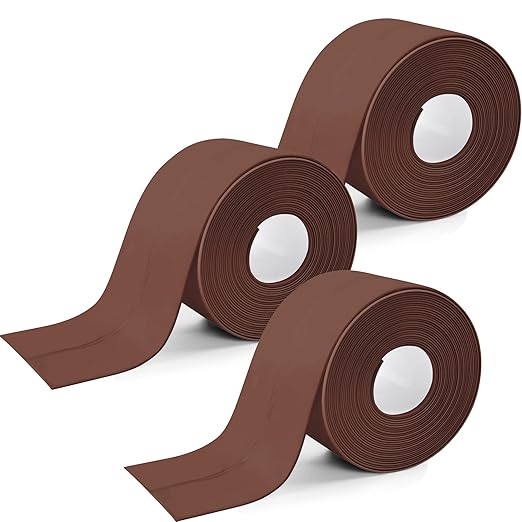 3 Rolls 1.5 Inch Caulk Tape Self Adhesive Toilet Caulking Strip Bathroom Sealing Caulk Strip Peel and Stick Bathtub Caulking Tape, 10.5 Feet Each Roll (Brown)