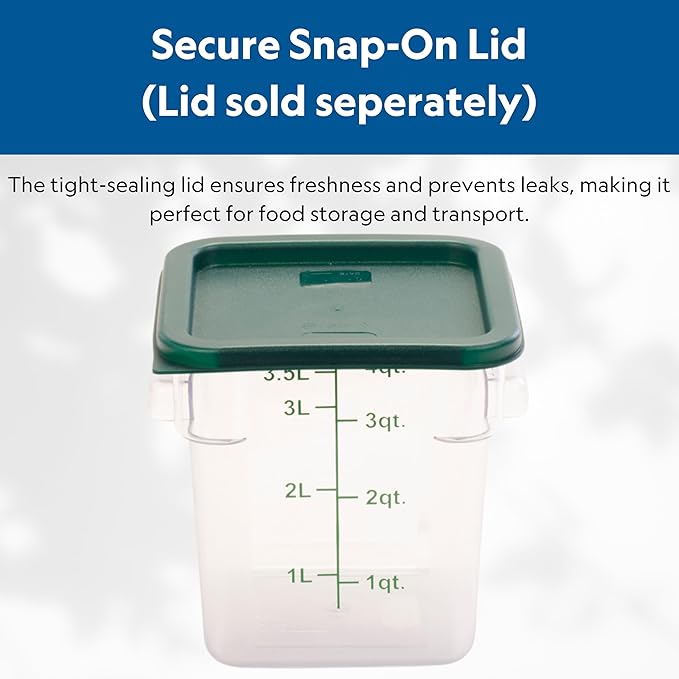 FSE Square Food Container, 4 Quart, Polycarbonate, Reusable, Clear, NSF, (LID SOLD SEPARATELY)