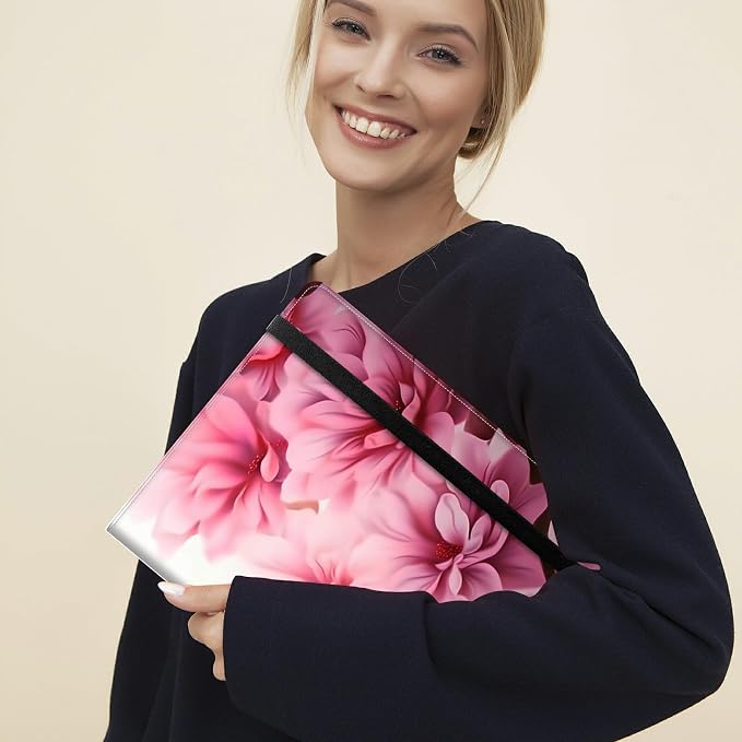 Padfolio Folder with Clipboard,Portfolios Organizer Clipboards with Storage Clipboard Writing Pad PU Leather Conference Document Organizer with Business Card Holder,Pink Flowers