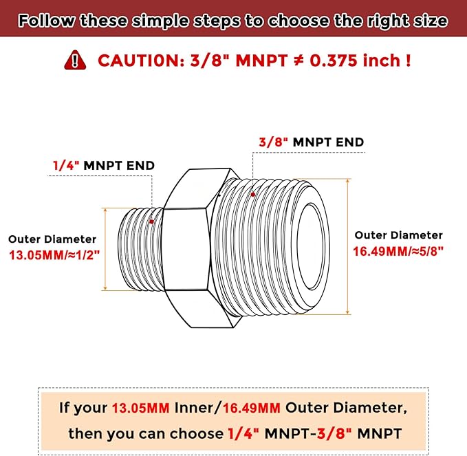 Pack of 2, 3/8" NPT Male to 1/4" NPT Male Solid Brass Hex Nipple Hose Connectors, Male Pipe Adapter for Pipe Leak Repair, Bathroom Remodeling, Tool Extensions, Compression