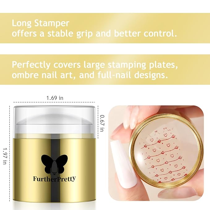 Jelly Silicone Nail Art Stamper, 2-in-1 Detachable Nail Stamping Tool with Scraper for Gel Polish & French Tips, Manicure Salon Supplies, Sello de Silicona para Uñas (2-in-1 Gold)