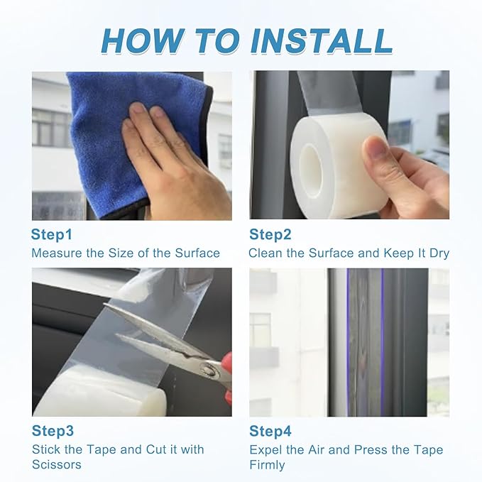 Window Sealing Tape Weather Stripping Tape 2 Inch x 35 Yards Residue Free Clear Window Insulation for Shower Glass Gaps and Doors Seal Windproof Tape (2 Inch x 35 Yards)