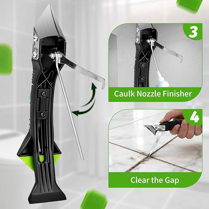 Caulking Tool 5 in 1, Caulk Remover & Silicone Sealant Finishing Kit with Grout Scraper and 6 Silicone Pads, Ideal for Kitchen, Bathroom, and Window Sealing