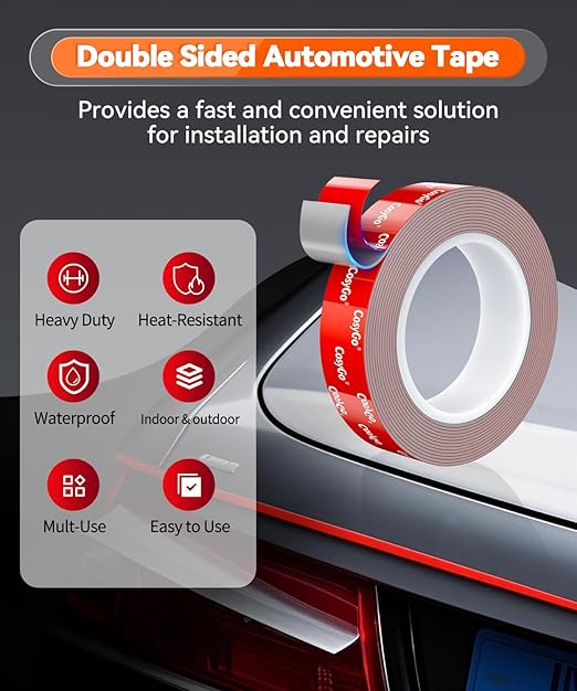 2 Rolls Double Sided Tape Heavy Duty, 15FT Outdoor Heat Resistant Automotive Waterproof Mounting Tape, 0.6In Width Super Strong Adhesion Foam Tape