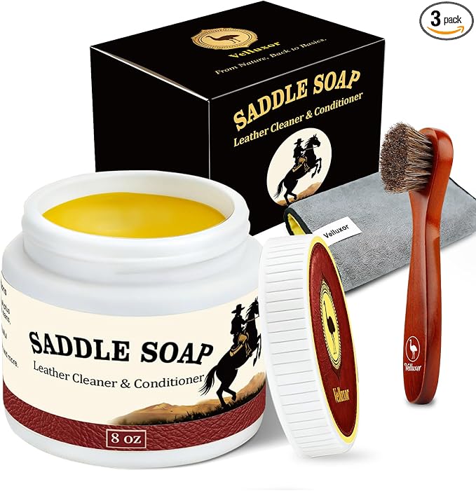 Yellow Saddle Soap 8oz, Natural Leather Cleaner and Conditioner, Soften, Protect and Restore Leather, Leather Cleaner for Boots, Shoes, Purses, Handbags, Car Seats, Couches and Saddles