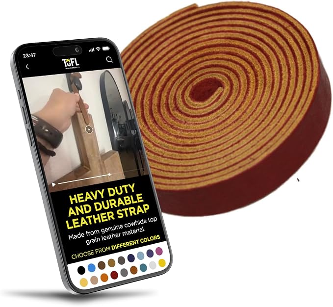 TOFL Genuine Leather Strap | Top Grain Cowhide Strip – Burgundy | 72" L x 5/8" W x 1/16" Thick | Suede Backing | Leather Craft Supplies | Leatherworking & DIY Repair Projects | 4-5 oz