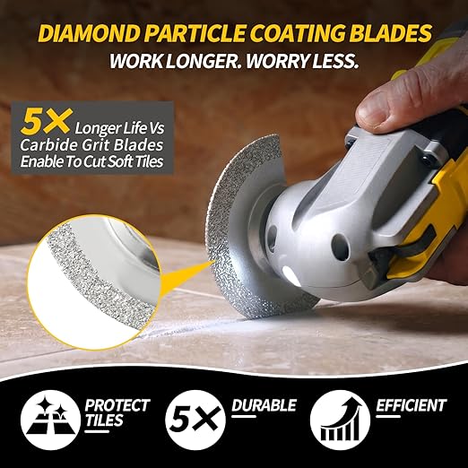3PCS Diamond Oscillating Tool Blades, Grout Removal Blade for Oscillating Multi Tool, Cutting Mortar Tile Concrete Masonry, Fit DeWalt Milwaukee Ryobi and More