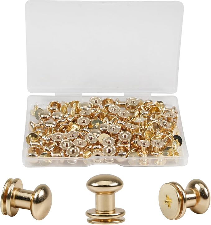 Juvielich 50 Sets 8mm Ball Head Stud Screws, Round Head Button Stud Rivets | Gold Tone, Zinc Alloy, Phillips Drive, Chicago Screws for Leather Belt, Leathercraft, DIY Repairs Decoration
