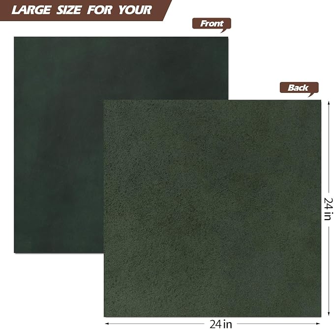 RingSun 24''X24'' Green Leather Sheets for Crafts (2mm), Full Grain Leather Tooling Leather