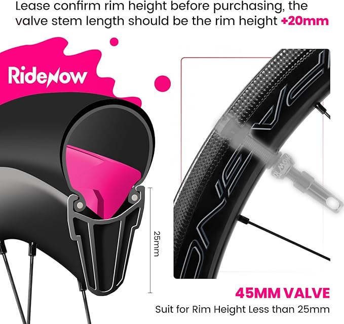 RideNow Tubeless Presta Valve Stems, 45mm Super Light 7075 Aluminum Alloy Presta Tubeless Valve Stem Kit with Valve Core Remover Tool and Valve Stem Caps, Multiple Color & Size(Pair), Titanium Gray