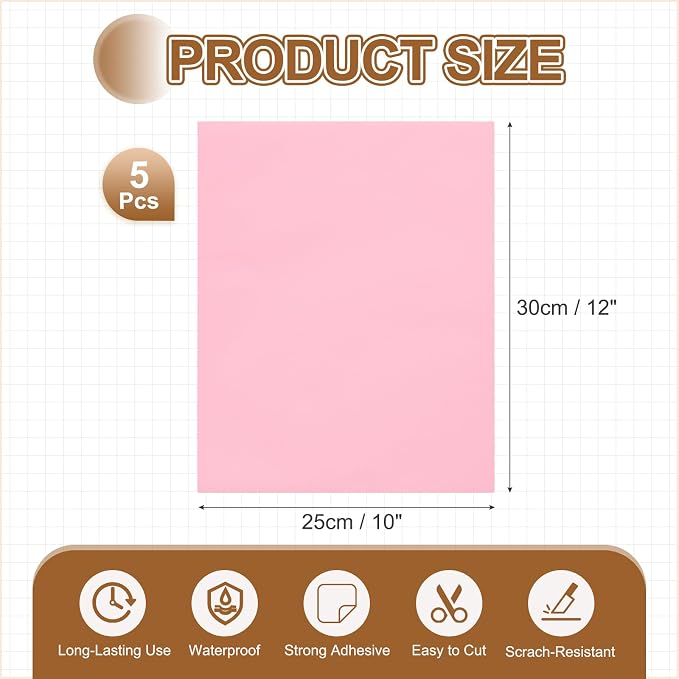MECCANIXITY 5 Pcs Leather Repair Patch 10"x12" Self-Adhesive Leather Vinyl Repair Tape Kit for Furniture Couches Sofa Chair Car Boat Seats Jackets, Pink