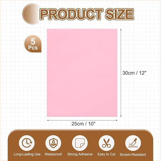 MECCANIXITY 5 Pcs Leather Repair Patch 10"x12" Self-Adhesive Leather Vinyl Repair Tape Kit for Furniture Couches Sofa Chair Car Boat Seats Jackets, Pink