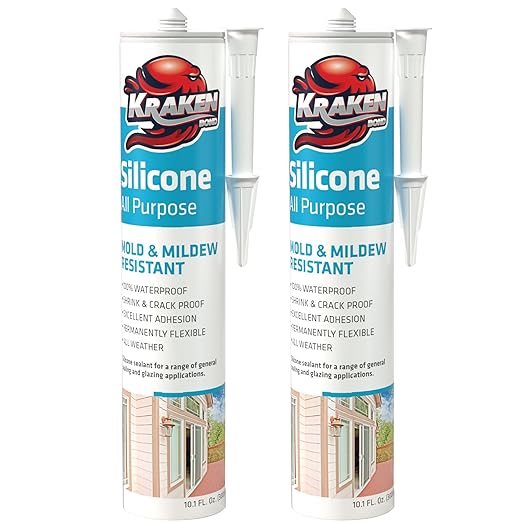 Kraken Bond Clear Silicone Sealant Waterproof% 100-10 fl oz Cartridge - RTV Silicone Caulk Kitchen and Bathroom, All Purpose, Window Caulking Sealant Outdoor, RV, Exterior Use Silicon - 2 Pack