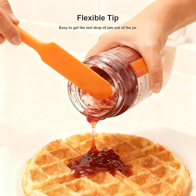 4 Pcs Silicone Jar Spatula Set, Long Handle Heat Resistant Skinny Spatulas for Jars & Bottles, Non-Stick Flexible Scrapers for Baking, Mixing, Jam, Cake Cream & Butter Spreading(4 colors）