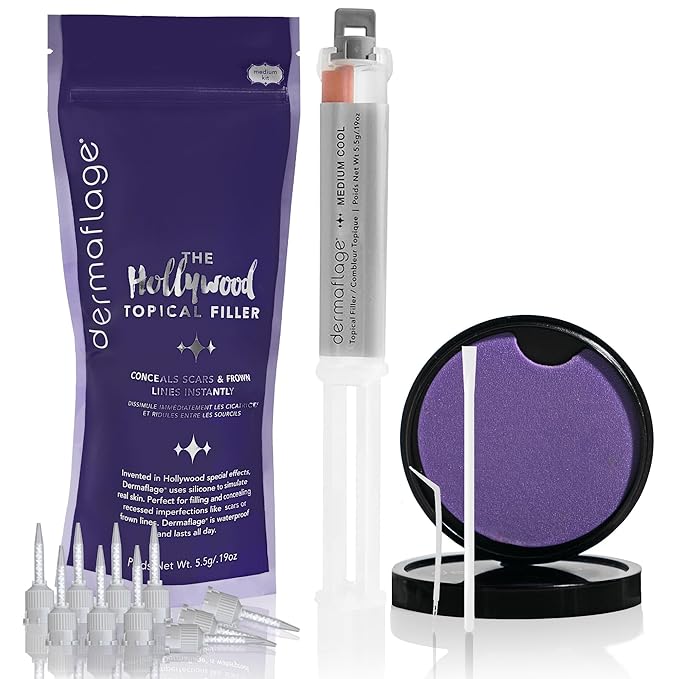 Dermaflage Scar Filler Kit - Medium Cool - Deep Scar Cover and Waterproof Concealer for Acne Scars Wrinkles, and Ice Pick Scars Makeup, 1 mo supply