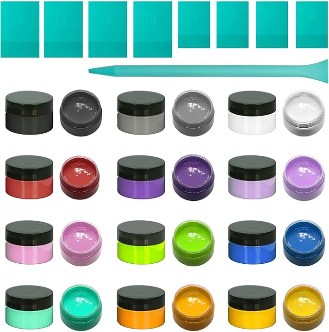 12 Color Chalk Paste and 9 Mini Squeegees Paint for Stencils,Chalk Paste Set for Mush Stencils,Mesh Transfer Furniture DIY Home Decoration