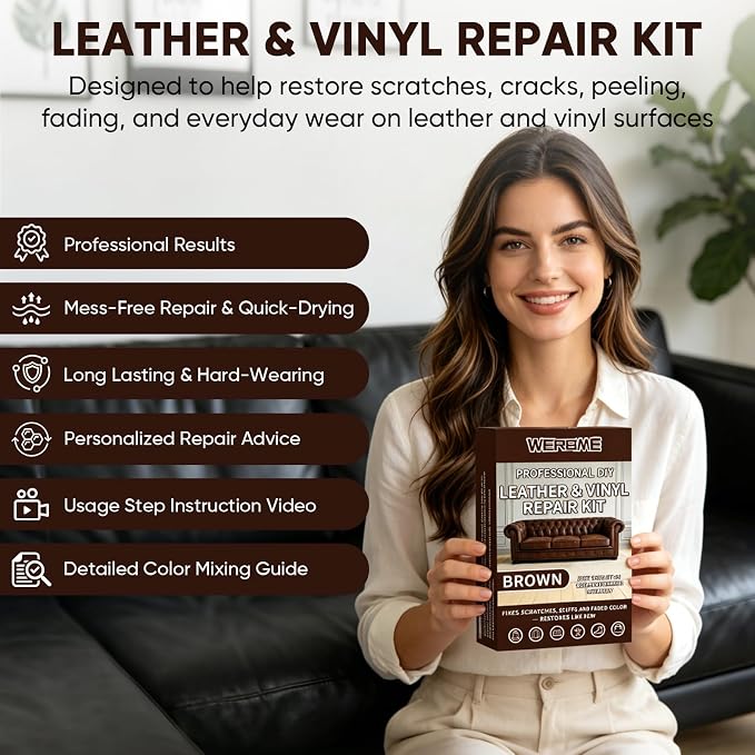Leather & Vinyl Repair Kit, DIY Color Repair for Cracks,Scratches,10 Color | Blendable Colors; Flexible Formula; Strong Adhesion; Smooth Finish; Fast Drying; Long-Lasting Repair