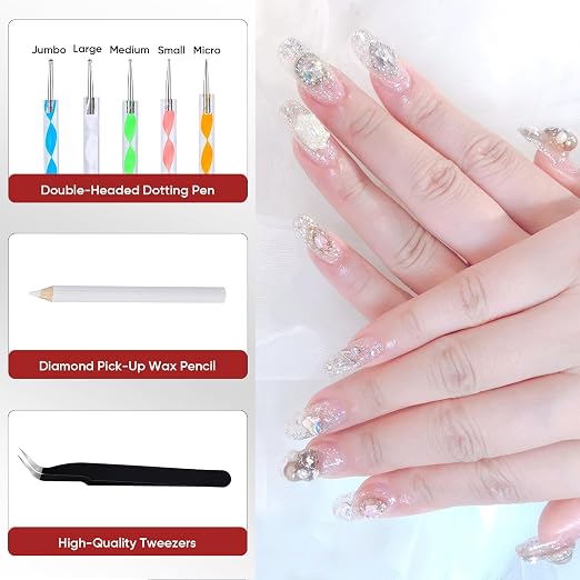 3 PCS 110ml B7000 Glue Clear with Precision Tip, Bedazzling Glue, Rhinestone Glue Set, Craft Glues with 5-Point Pen Tool, Crayon, and Tweezers, Craft Glue is Used for Nails, Jewelry, Shoes