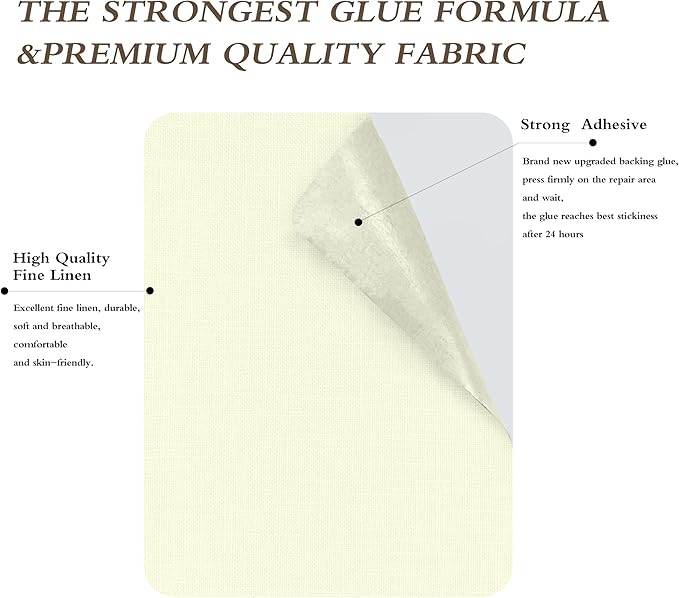Fine Linen Repair Patches, Self-Adhesive Linen Fabric Patches, 8X11 inch Extra Size, Multi Color, Can be Used for Linen Sofa Repair (8" x 11", Beige 3.0)