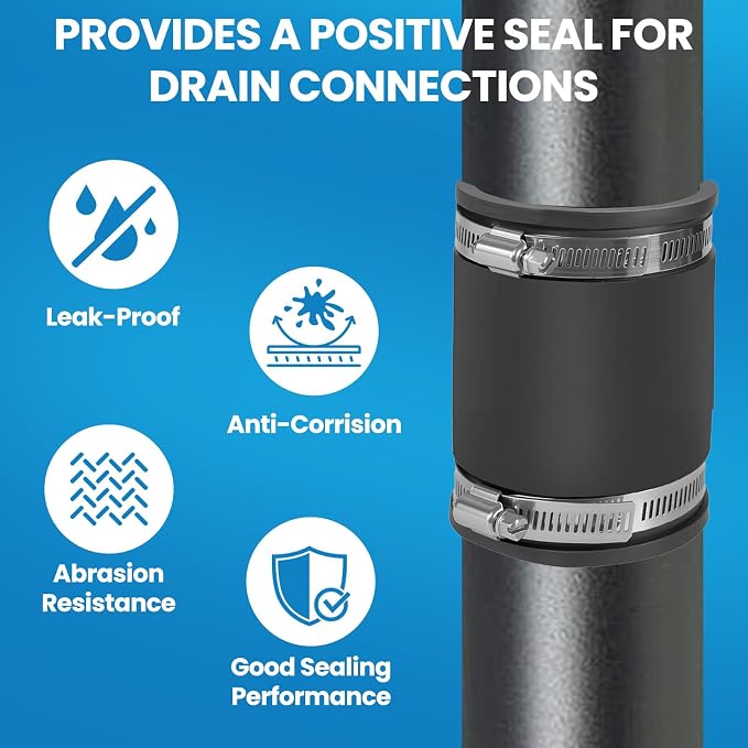 2 Pcs 1-1/2 IN Flexible PVC Pipe Coupling with Stainless Steel Clamps Fit 1-1/2 IN Nominal Pipes, Couplers for Plastic and Copper Pipe Plumbing Connections, Drain Repair, Dust Hose