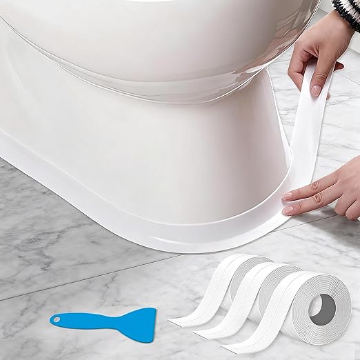 3 Pack White Caulk Tape, Bathroom Waterproof Accessories Caulking Tape,Self-Adhesive Sealing Tape for Kitchen Sink,Toilet, Bathtub Shower, Tub Floor Wall Edge Protector Strip, with Tool(1.5" x 10.5Ft)