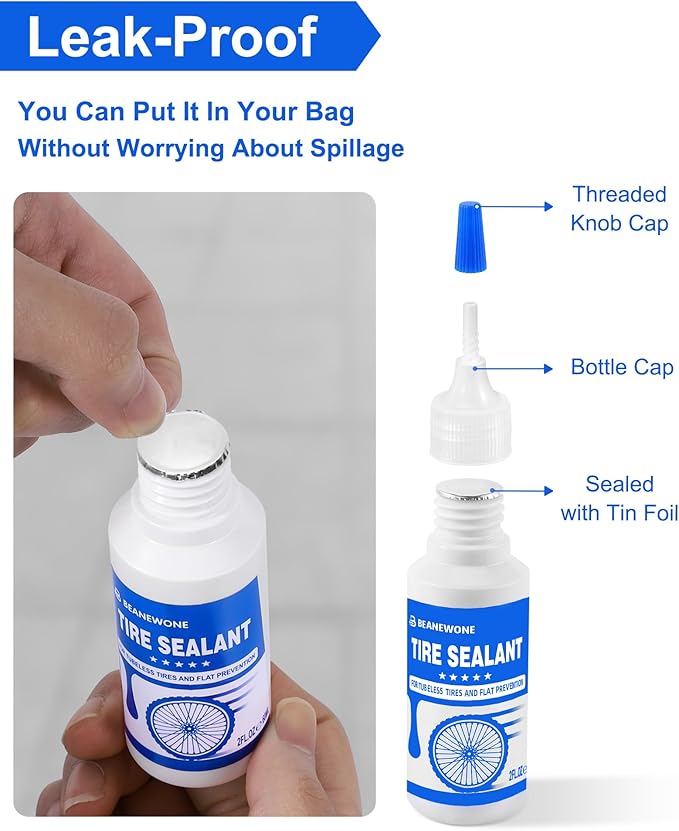 Tubeless Tire Sealant, Tubeless Bike Sealant - 2oz per Bottle, Long-Lasting for MTB, No Tubes and Tubeless Tires. No Tire Removal, Directly Refills in Under 30s