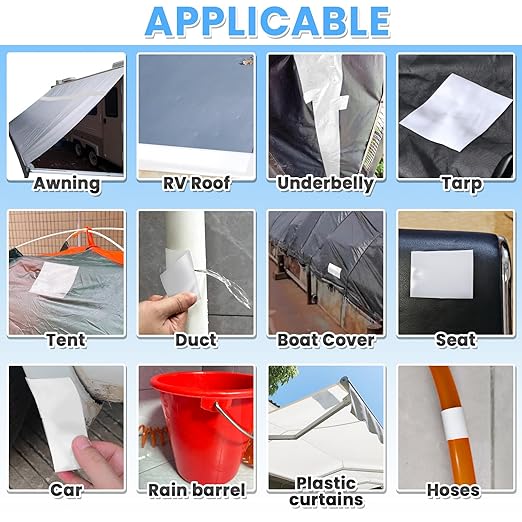 Tikfoam Waterproof Repair Tape for Fabric, Plastic, Awning, RV Underbelly, Tarp, Tent, Sail and Boat Cover Outdoor Repair Patch, Heavy Duty,6 Inch x 10FT White