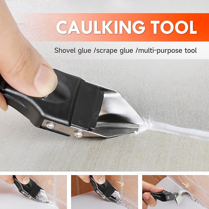 Stainless Silicone Caulking Tools Kit,Set of 13pcs Sealant Finishing Tool Grout Scraper,Putty Knives,5 Silicone Pads,Sink Joint Caulk Remover with 3pcs Glass Glue Angle Scraper