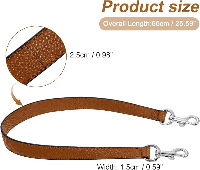 uxcell 25.59 Inch PU Leather Short Bag Strap with Clasp, Purse Handles Handbags Replacement Straps for Clutch Bag Underarm Bags, Brown, Silver Buckle