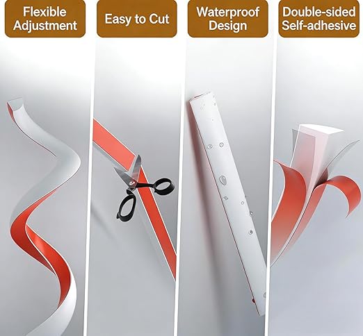 3/4 in x 10 Ft Flexible Quarter Round Molding Trim, Peel and Stick Self-Adhesive Caulk Strip, Waterproof Rubber Edge Trim for Wall Baseboard, Floor Gap, Tile Edging, Backsplash and Shower Seal White