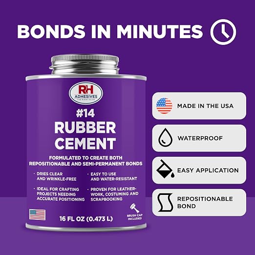 #14 Rubber Cement, 16 oz. can - Crafting, Leather, Upholstery, Costuming, Scrapbooking, DIY, Repostionable, Semi-Permanent - RH Adhesives