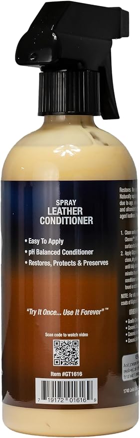Gliptone Leather Conditioner Spray, Professional pH-Balanced Formula Restores Softness, Shine & Flexibility, No Rubbing Needed, Safe for Car Interiors, Furniture & Jackets, Made in USA,17 oz