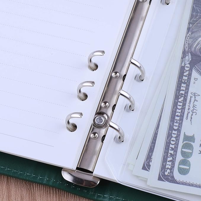 Antner A6 Notebook Binder 6 Ring Refillable Budget Planner Cover for A6 Refill Paper, PU Leather Loose Leaf Personal Planner Wallet Money Organizer Binder with Magnetic Buckle Closure, Dark Green