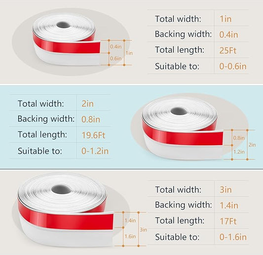 【2026 New Upgrade】 Wide Silicone Weather Stripping Door Seal with Strong Adhesive 1" x 25 ft, Draft Stopper Tape for Door Frame, Side and Bottom Gaps Strip for Glass Shower, White