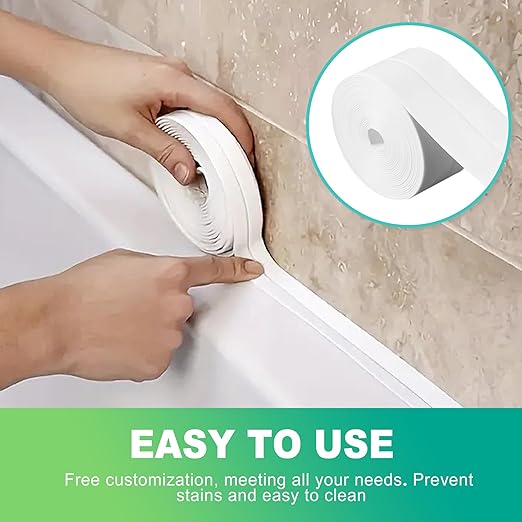 slaixiu 1-Pack 1.5" x10.5ft White Caulk Tape - Waterproof Self-Adhesive Sealing Strip for Bathtubs, Showers, Toilets & Kitchen Countertops