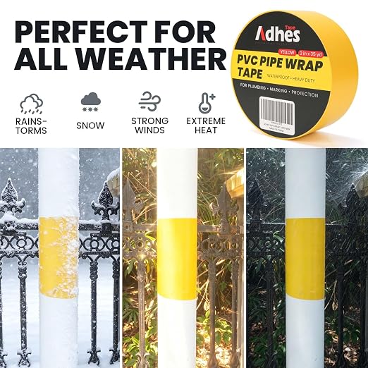 ADHES PVC Pipe Wrap Tape, 2 Inch X 35 Yds, Corrosion Protection Pipe Tape, Weatherproof PVC Tape for Drain Pipe, Metal & Electrical Piping, Underground Pipe, Yellow