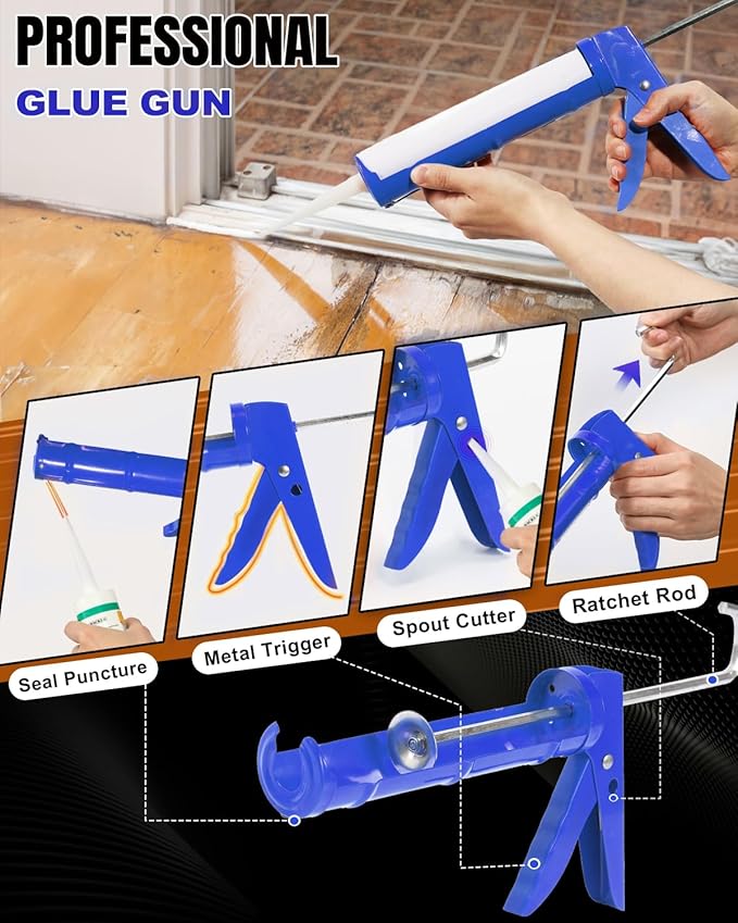 Holothurian Caulking Gun, Caulk Gun No Drip,Sealant Finishing Tool Grout Scraper for Kitchen Bathroom Window Sink Joint, 1/10 Gallon Cartridge, 10:1 Thrust Ratio, Blue