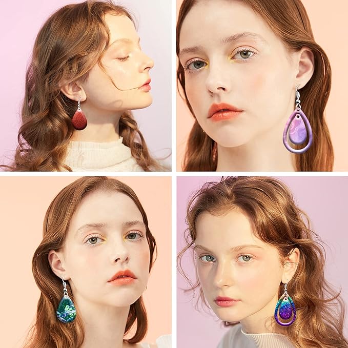 104Pcs Earring Resin Molds Kit, 4pcs Silicone Molds for Resin Jewelry Epoxy Casting Molds with Earring Hooks for DIY Unique Earrings, Tear Drop Style Epoxy Resin Molds, Jewellery Resin Casting Molds