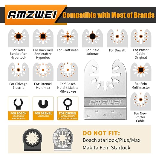 AMZWEI 8PCS Diamond Oscillating Tool Blades, Curved Edge Long Multi Tool Blades for Grout Removal, Cleaning Mortar, Fit Dewalt Milwaukee Rockwell Ridgid Ryobi Chicago Craftsman.(Thickness: 1/13 Inch)