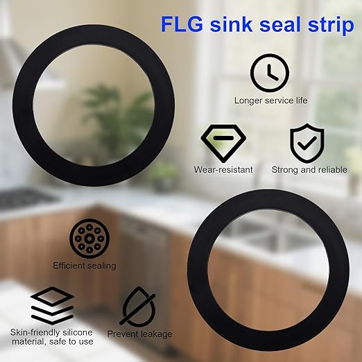 2pcs FLG-Seal Sink Seal Gasket Accessory, Putty-Free Rubber Seals Ring Replacement Parts for InSinkErator Kitchen Sink Garbage Disposal Drain (Black)