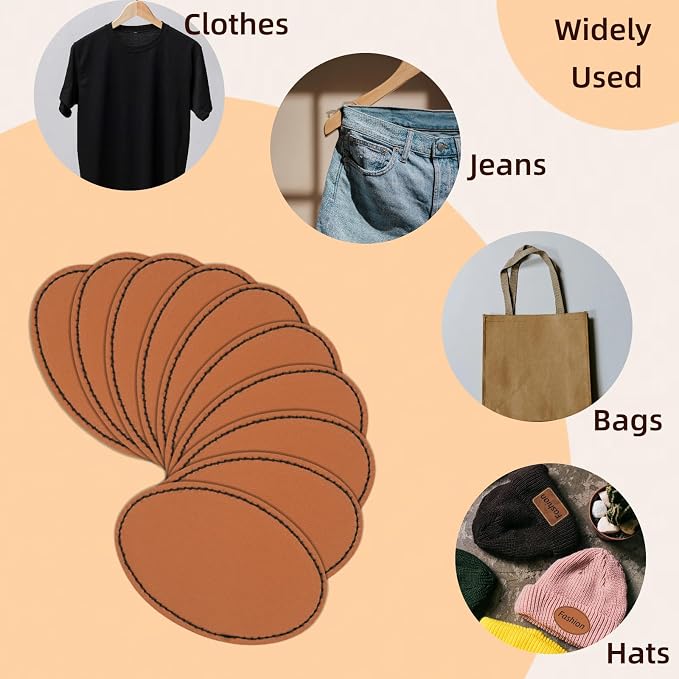 60 Pcs Blank Leather Hat Patches for Laser Engraving Iron On Heat Press 3 x 2 Inches Oval Khaki