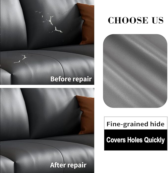 Lifeshoon Leather Repair Patch, 17X158 Inch Self Adhesive Leather Repair, Large Vinyl Patch Tape for Couches, Furniture, Car Seats, Cabinets, Wall, Handbags （Grey, 17X158 Inch）