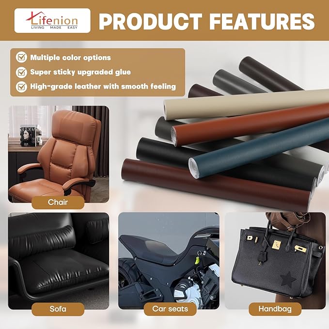Leather Repair Patch, 17X79 Inch Self Adhesive Leather Repair Tape, Large Vinyl Patch Kit for Couches, Sofa, Furniture, Car Seats, Office Chairs, Cabinets, Handbags（Blue, 17X79 Inch）